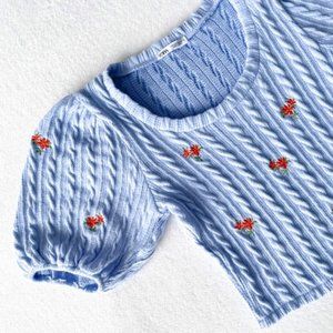 Zara Embroidered Puff Blouse